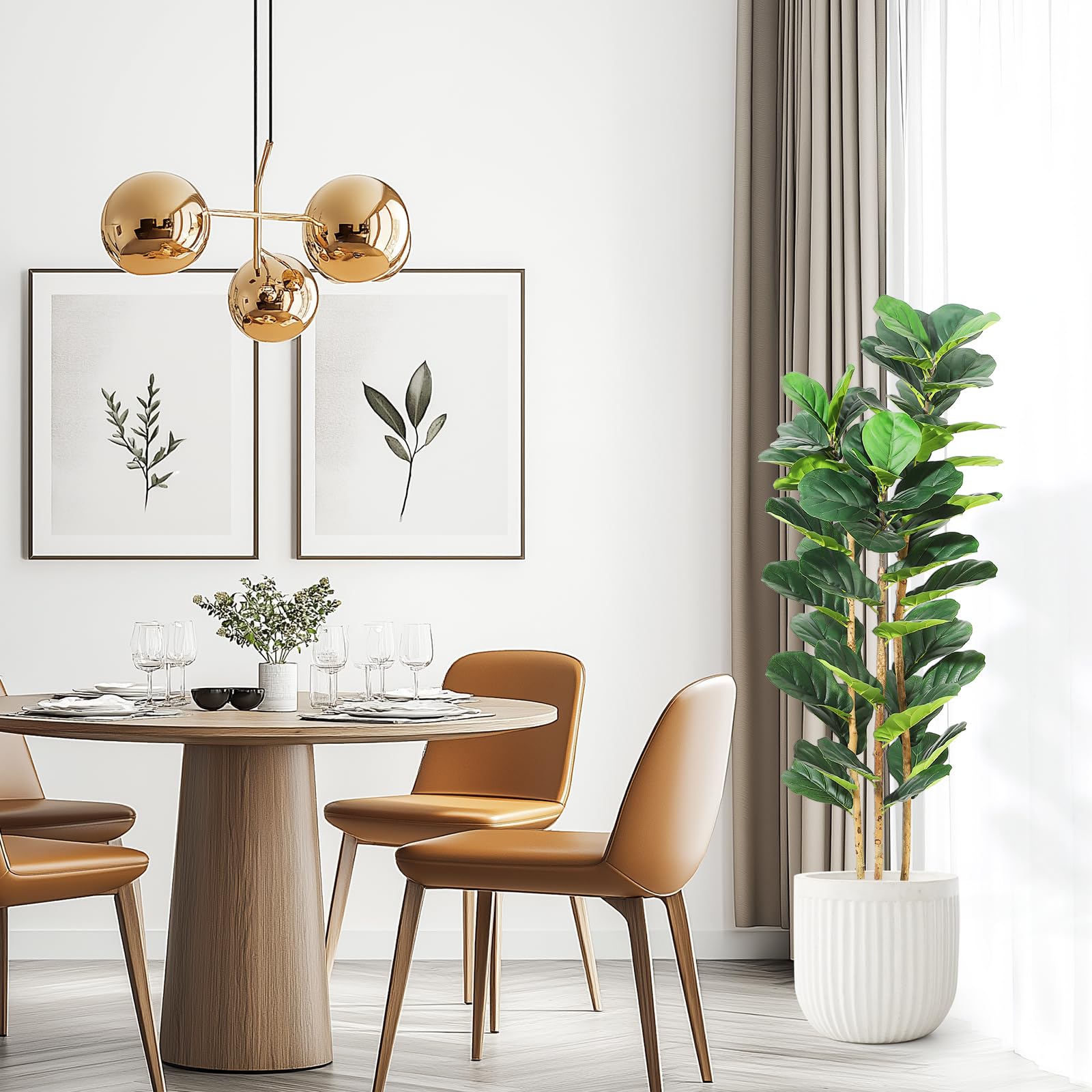 Rubber Plant Ficus - ต้นมะเดื่อใบแฉกประดิษฐ์พร้อมกระถางสีขาว สูง 5/6/7 ฟุต ต้นไม้ปลอมพร้อมลำต้นไม้จริง ต้นไทรปลอมในกระถางพร้อมมอส