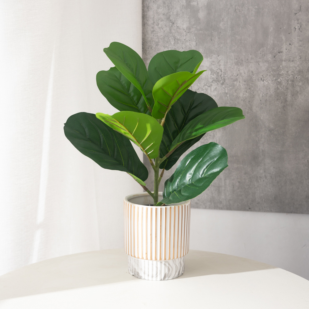 Rubber Plant Ficus - 38 ซม.9 ส้อมประดิษฐ์ Ficus พืชพลาสติก Banyan