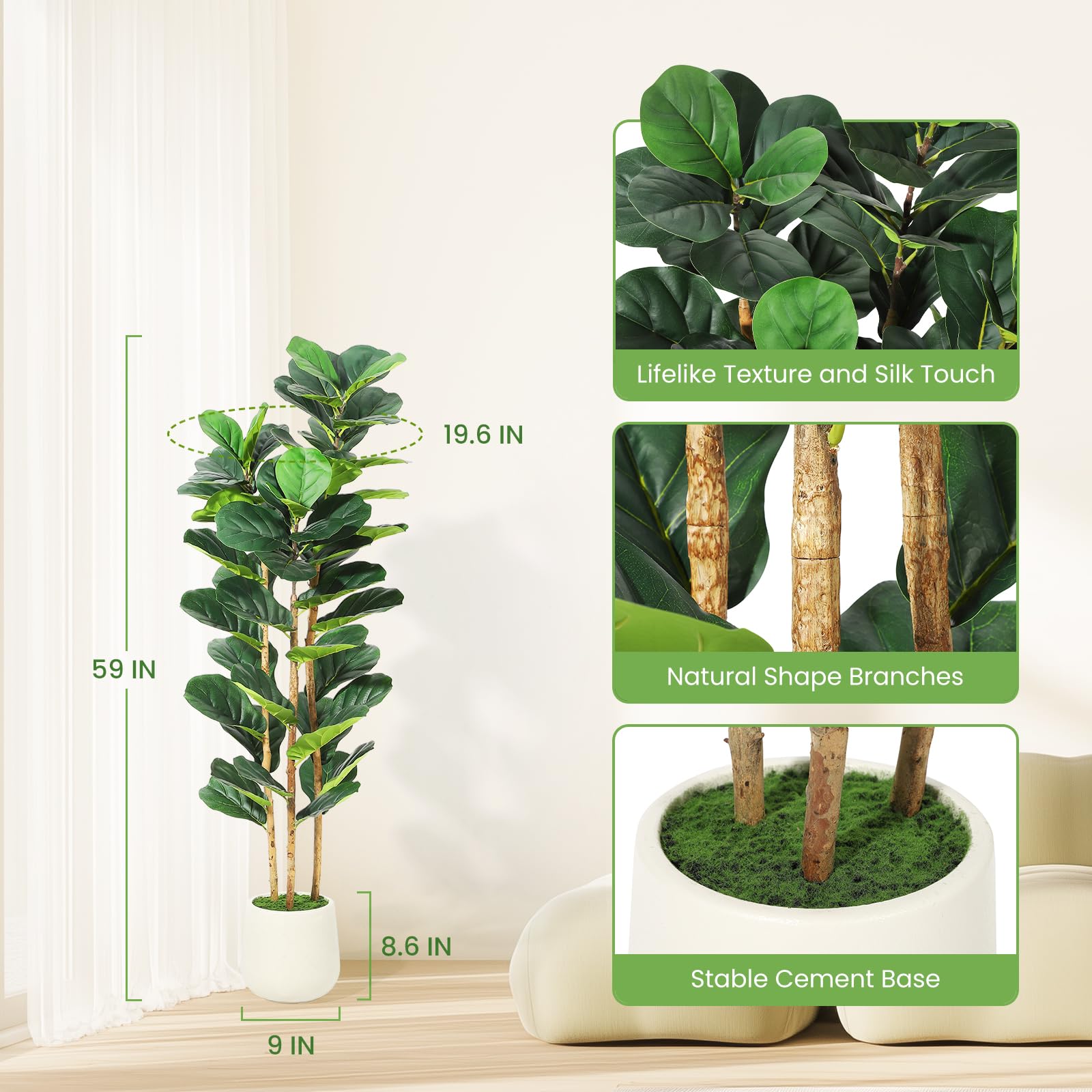 ต้นมะเดื่อใบแฉกประดิษฐ์พร้อมกร - Rubber Plant Ficus บทวิจารณ์และราคา